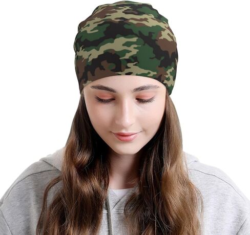 Camo Beanie Chemo Hats for Women Men Slouchy Cancer Headwear Stretchy Skull Cap Soft Knitted Hat Nightcap Chemo Gifts in Kuwait