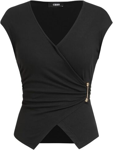 CIDER Wrap Tops for Women V Neck - Sleeveless Going Out Blouse Ruched Side Jersey Knit Tank in Kuwait