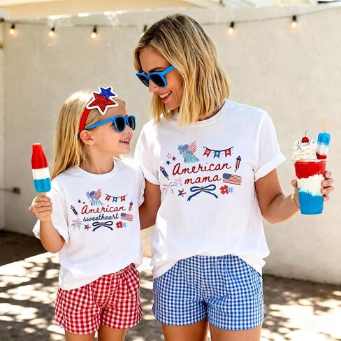 American Mama and Sweetheart Matching 4th of July Shirts Patriotic Mommy and Me Outfit Cute Coquette Americana Tee in Kuwait