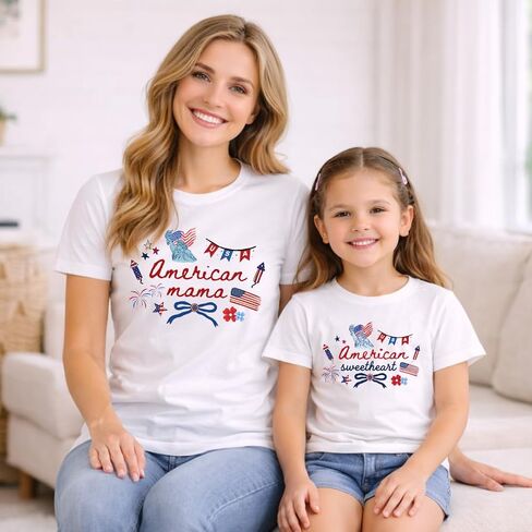 American Mama and Sweetheart Matching 4th of July Shirts Patriotic Mommy and Me Outfit Cute Coquette Americana Tee in Kuwait