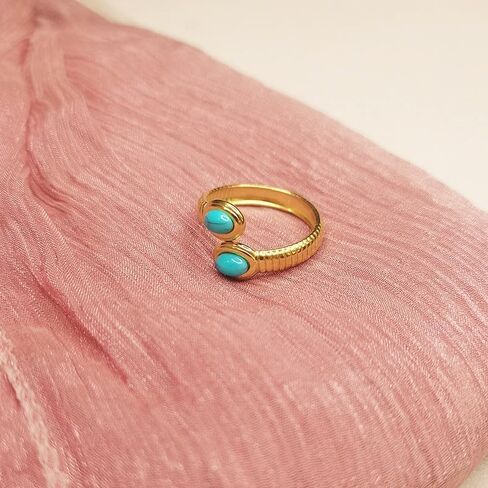 Turquoise Ring for Men, 18K Gold Plated Stainless Steel Adjustable Ring for Boho Jewelry, Vintage Western Rings for Women in Saudi Arabia