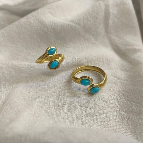 Turquoise Ring for Men, 18K Gold Plated Stainless Steel Adjustable Ring for Boho Jewelry, Vintage Western Rings for Women in Saudi Arabia