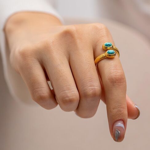 Turquoise Ring for Men, 18K Gold Plated Stainless Steel Adjustable Ring for Boho Jewelry, Vintage Western Rings for Women in Saudi Arabia