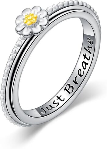 Daisy Fidget Ring Sterling Silver Rosary Spinner Ring Daisy Flower Fidget Jewelry Gifts for Women in Kuwait