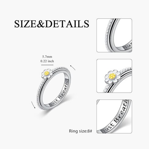 Daisy Fidget Ring Sterling Silver Rosary Spinner Ring Daisy Flower Fidget Jewelry Gifts for Women in Kuwait