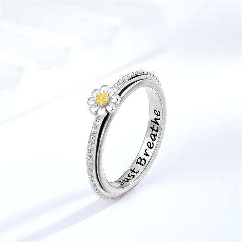 Daisy Fidget Ring Sterling Silver Rosary Spinner Ring Daisy Flower Fidget Jewelry Gifts for Women in Kuwait