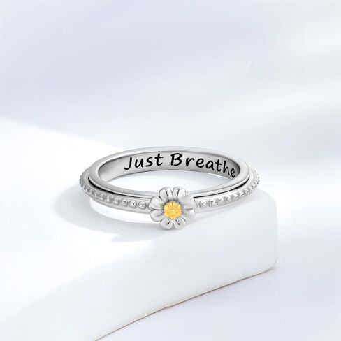 Daisy Fidget Ring Sterling Silver Rosary Spinner Ring Daisy Flower Fidget Jewelry Gifts for Women in Kuwait