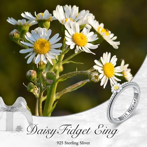 Daisy Fidget Ring Sterling Silver Rosary Spinner Ring Daisy Flower Fidget Jewelry Gifts for Women in Kuwait