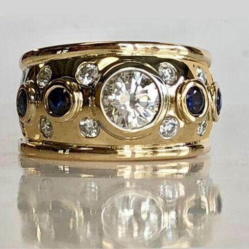 Gold Plated Cubic Zirconia Fashion Wide Statement Ring Daily Casual Holiday Party Wear Jewelry Gift for Women in Kuwait