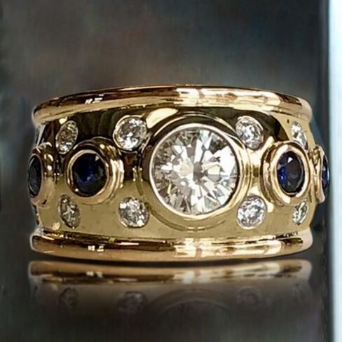 Gold Plated Cubic Zirconia Fashion Wide Statement Ring Daily Casual Holiday Party Wear Jewelry Gift for Women in Kuwait