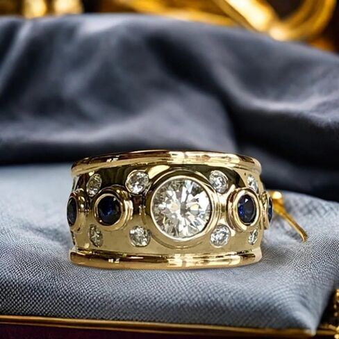 Gold Plated Cubic Zirconia Fashion Wide Statement Ring Daily Casual Holiday Party Wear Jewelry Gift for Women in Kuwait