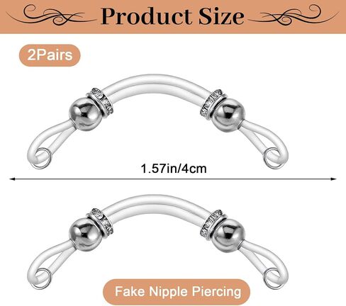 2Pairs Nipple Rings Non Piercing, Adjustable Silicone Fake Nipple Rings with Stainless Steel Beads, Faux Nipples Piercing for Women Men Adult Unisex in Saudi Arabia