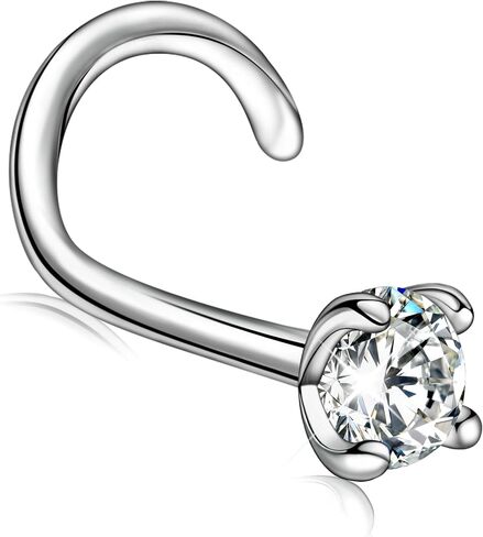 925 Sterling Silver Nose Rings for Women - CZ Corkscrew Nose Studs Hypoallergenic Piercing Screw Shaped Jewelry for Women and Men in Saudi Arabia