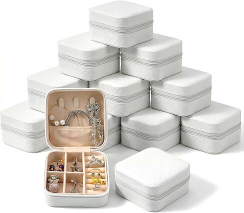 Lemecima 12 Pcs White Jewelry Box, Jewelry Boxes Bulk Organizer Set with Zipper Closure, Portable Mini Travel Storage Case for Rings Earrings Necklaces Accessories (3.94 x 3.94 x 1.97 Inches) in Kuwait