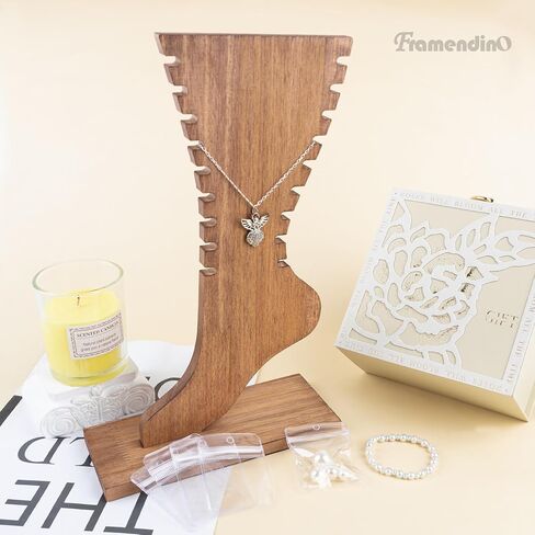 Framendino، حامل عرض خلخال على شكل قدم، حامل عقد خشبي، عرض تخزين، حامل لعرض مجوهرات الكاحل مع 10 أكياس مجوهرات شفافة in Kuwait