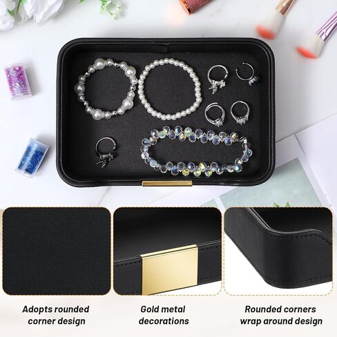 Luxury Leather Valet Tray Desktop Storage Organizer, Bedside Vanity Catchall Tray Nightstand Caddy Holder for Cosmetic, Jewelry, Watch, Keys, Phone,Wallet, Remote Controller, Pen (Black) in Saudi Arabia