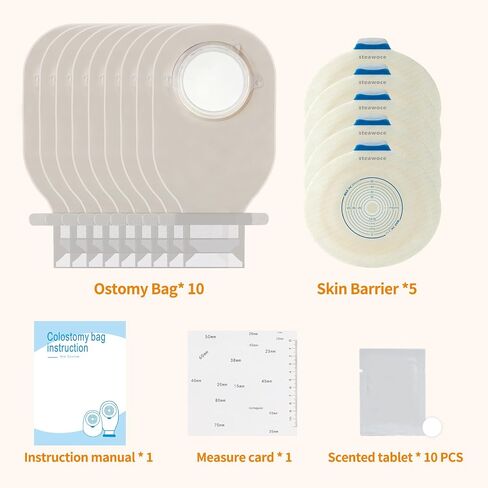 15 PCS Colostomy Bags, Two-Piece Ostomy Bags 15mm-57mm Cut-to-Fit Stoma Ostomy Supply, Ultra-Soft Cloth Backing with 1.3X Leakproof Hydrocolloid Barrier (10 Pouches + 5 Flanges) in Saudi Arabia