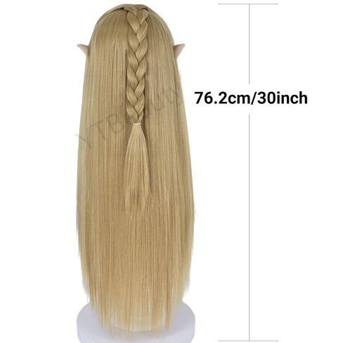 Long Blonde Straight Wig with Elf Ears for Men Costume Braided Ash Blonde Wig for Halloween Cosplay Party in Saudi Arabia