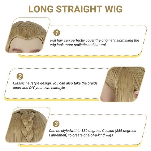 Long Blonde Straight Wig with Elf Ears for Men Costume Braided Ash Blonde Wig for Halloween Cosplay Party in Saudi Arabia