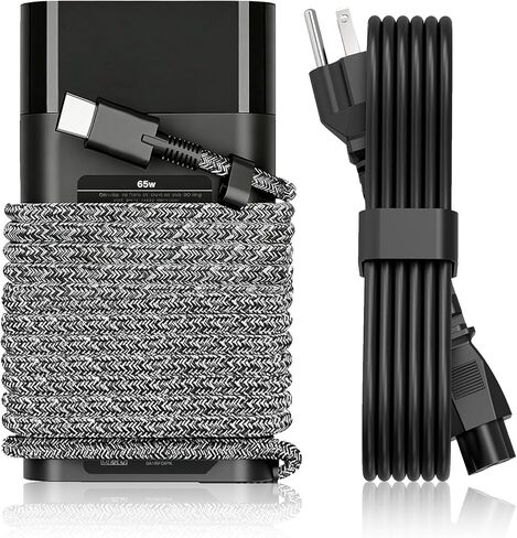 2025 New Slim 65W USB C Laptop Charger Replacement for HP Laptop Charger Elitebook x360 Pavilion Spectre Envy Elite x2 Computer Travel Type C Braided Cable Power Cord Ac Adapter in Kuwait
