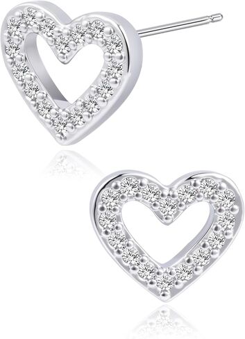 Silver Plated Heart Stud Earrings with Cubic Zirconia for Women, Small Dainty Studs Earrings Hypoallergenic in Kuwait