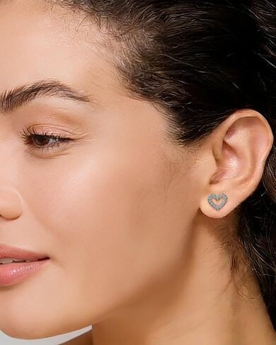 Silver Plated Heart Stud Earrings with Cubic Zirconia for Women, Small Dainty Studs Earrings Hypoallergenic in Kuwait