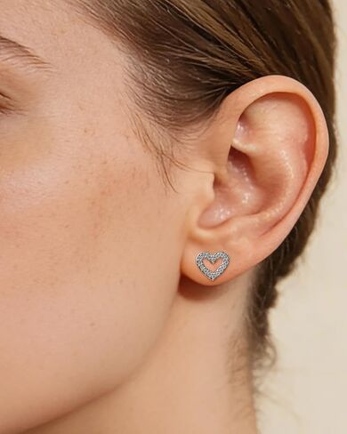 Silver Plated Heart Stud Earrings with Cubic Zirconia for Women, Small Dainty Studs Earrings Hypoallergenic in Kuwait
