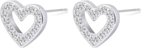 Silver Plated Heart Stud Earrings with Cubic Zirconia for Women, Small Dainty Studs Earrings Hypoallergenic in Kuwait