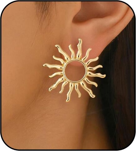 أقراط الشمس الذهبية للنساء أقراط معدنية متدلية من إله الشمس Sunburst بيان أقراط مرصعة بإكسسوارات مجوهرات العطلات in Kuwait