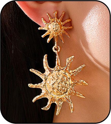 أقراط الشمس الذهبية للنساء أقراط معدنية متدلية من إله الشمس Sunburst بيان أقراط مرصعة بإكسسوارات مجوهرات العطلات in Kuwait