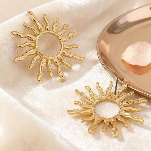 أقراط الشمس الذهبية للنساء أقراط معدنية متدلية من إله الشمس Sunburst بيان أقراط مرصعة بإكسسوارات مجوهرات العطلات in Kuwait