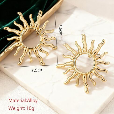 أقراط الشمس الذهبية للنساء أقراط معدنية متدلية من إله الشمس Sunburst بيان أقراط مرصعة بإكسسوارات مجوهرات العطلات in Kuwait