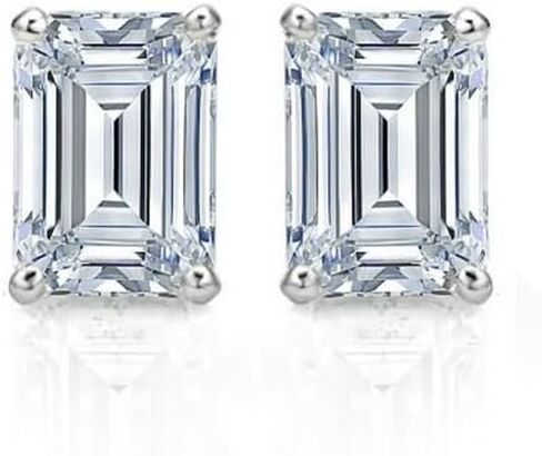 4.00 Carat Emerald Shape Simulated Diamond Women's Push Back Stud Earring's 14k White Gold Plated 925 Silver. in Saudi Arabia
