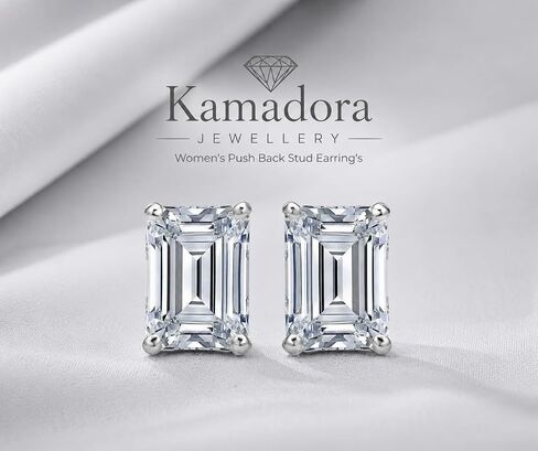 4.00 Carat Emerald Shape Simulated Diamond Women's Push Back Stud Earring's 14k White Gold Plated 925 Silver. in Saudi Arabia
