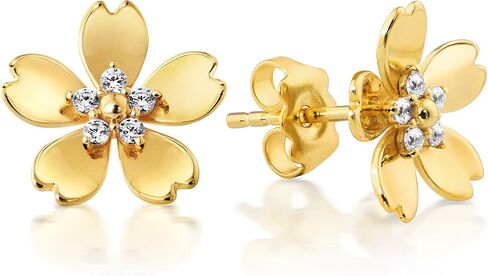 Princess Collection - "Imperial Blossom" - 12.7 mm (0.41 Carat/Pair) Cubic Zirconia 22K Gold-Plated Stud Earrings For Sensitive Ears in Saudi Arabia