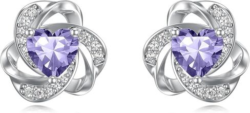 Seiyang Love Knot Earrings 925 Sterling Silver Love Knot Stud Earrings with 12 Months Heart Birthstone Jewelry Gifts for Women in Kuwait
