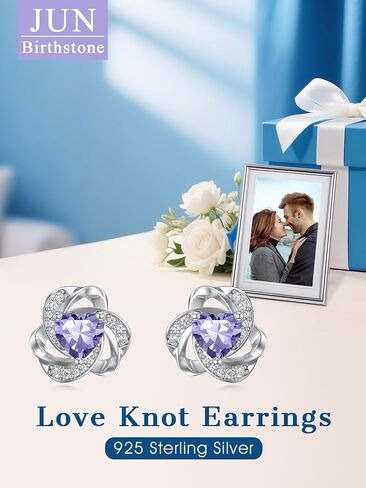 Seiyang Love Knot Earrings 925 Sterling Silver Love Knot Stud Earrings with 12 Months Heart Birthstone Jewelry Gifts for Women in Kuwait