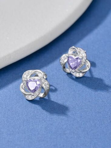 Seiyang Love Knot Earrings 925 Sterling Silver Love Knot Stud Earrings with 12 Months Heart Birthstone Jewelry Gifts for Women in Kuwait