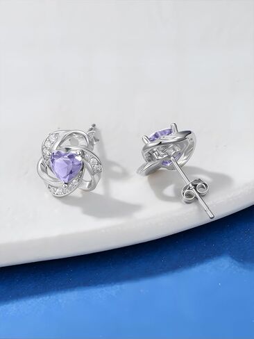 Seiyang Love Knot Earrings 925 Sterling Silver Love Knot Stud Earrings with 12 Months Heart Birthstone Jewelry Gifts for Women in Kuwait