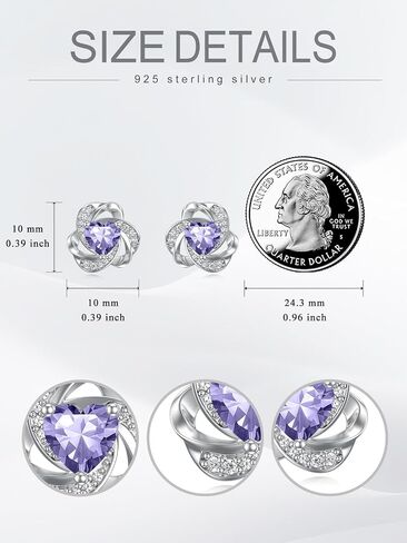 Seiyang Love Knot Earrings 925 Sterling Silver Love Knot Stud Earrings with 12 Months Heart Birthstone Jewelry Gifts for Women in Kuwait