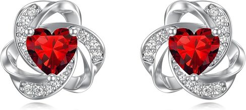 Seiyang Love Knot Earrings 925 Sterling Silver Love Knot Stud Earrings with 12 Months Heart Birthstone Jewelry Gifts for Women in Kuwait