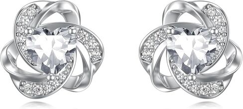Seiyang Love Knot Earrings 925 Sterling Silver Love Knot Stud Earrings with 12 Months Heart Birthstone Jewelry Gifts for Women in Kuwait