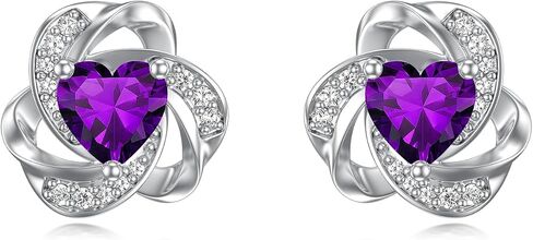 Seiyang Love Knot Earrings 925 Sterling Silver Love Knot Stud Earrings with 12 Months Heart Birthstone Jewelry Gifts for Women in Kuwait