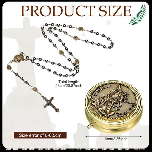 Kigeli St Michael Rosary Hematite Black Stone Beads Rosary Necklace Saint Michael The Archangel Necklace with Gold Engraved Metal Gift Box Catholic Gifts for Father's Day Men Women Christian Prayers in Kuwait