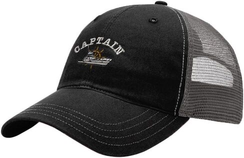 Fishing Boat Captain Embroidery Design Richardson Cotton Front and Mesh Back Cap Black/Charcoal in Saudi Arabia