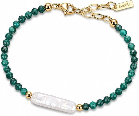 GAVU Gemstone Beaded Bracelet for Women, 3MM Olivine‌ Peridot‌ Malachite Natural Pearl Bracelet for Women in Kuwait