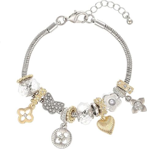 Madison Tyler Bow Gold Plated Bracelet for Women | LOVE Heart Hollow Flower Bow Pink Green Square Gemstone Beaded Charm Bracelet | Cute Adjustable Bracelet Jewelry in Kuwait