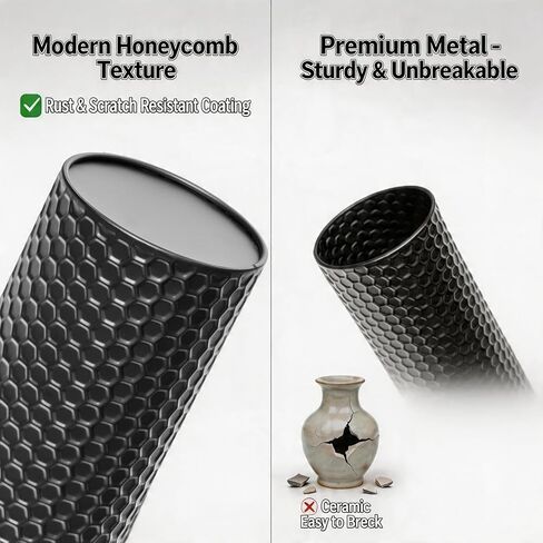 Black Tall Floor Vase Set of 3, 27.1" Large Metal Cylinder Standing Vases for Decor Living Room, Modern Honeycomb Texture Decorative Corner Vases for Pampas Grass Entryway Home Decoration in Saudi Arabia