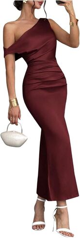 Floerns Women's Elegant Off The Shoulder Dress Ruched Sleeveless Bodycon Wedding Guest Maxi Dresses in Kuwait