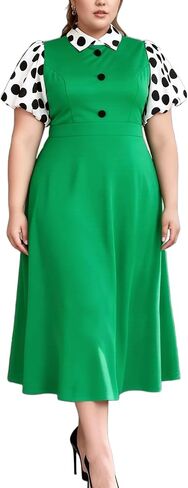 ONTINVA Womens Summer Short Sleeve Casual Semi-Formal Dress Ploka Dot Fit and Flare Church Wedding Guest Work Dresses in Saudi Arabia